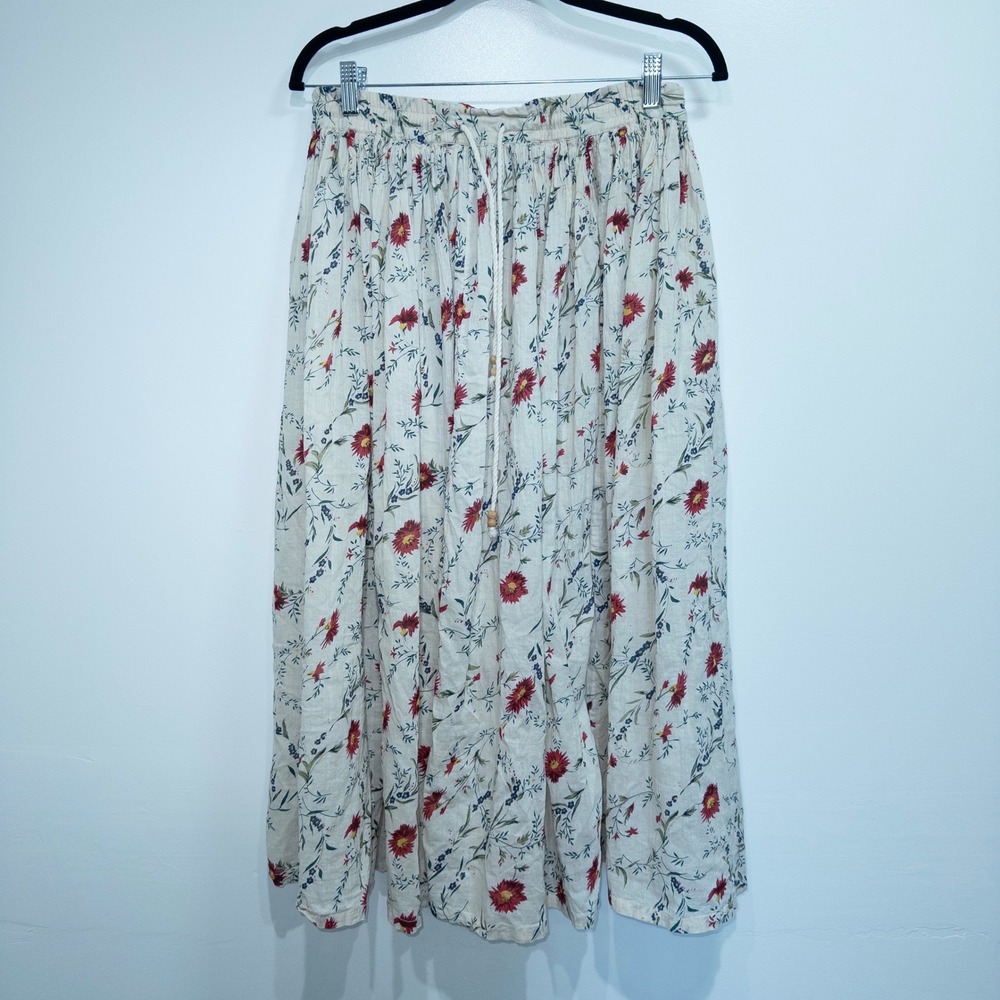 Vintage Hunt Club Cream Floral Swing Midi‎ Skirt Size Medium Petite